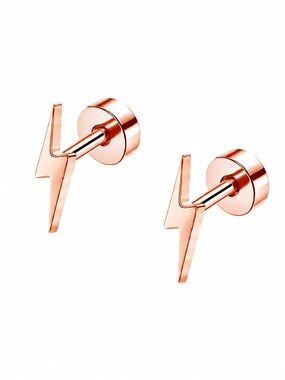 Rose Gold Lightning Bolt Flat Back Stud Earrings 20G Stainless Steel